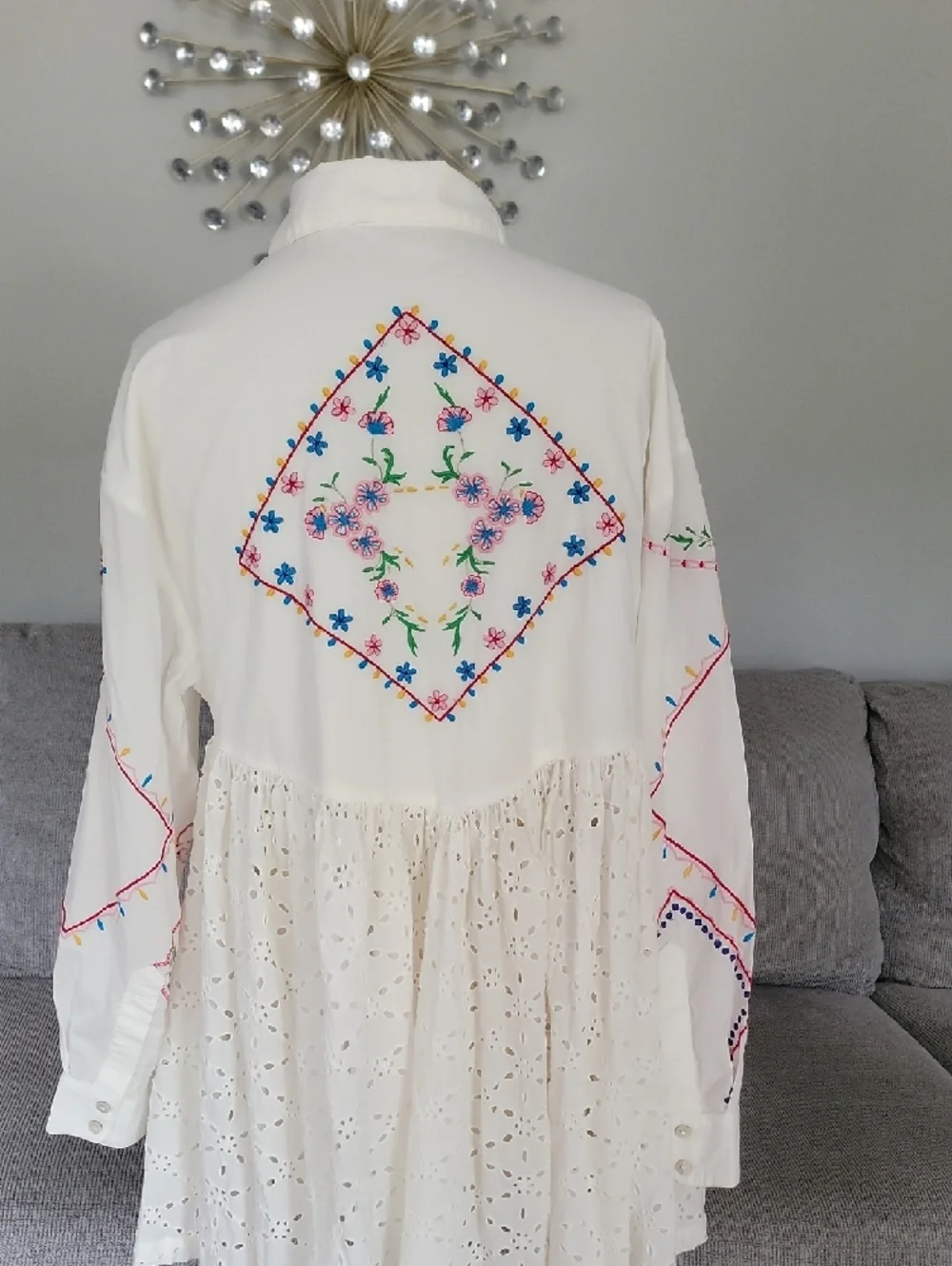 Anthropologie White Eyelet Midi Dress with Multicolor Floral Embroidery - Picture 3 of 6